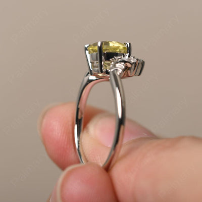 Round Lemon Quartz Alternative Engagement Rings - Palmary