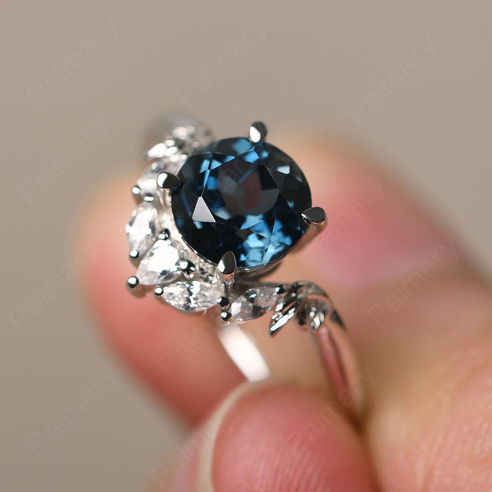 Round London Blue Topaz Alternative Engagement Rings - Palmary