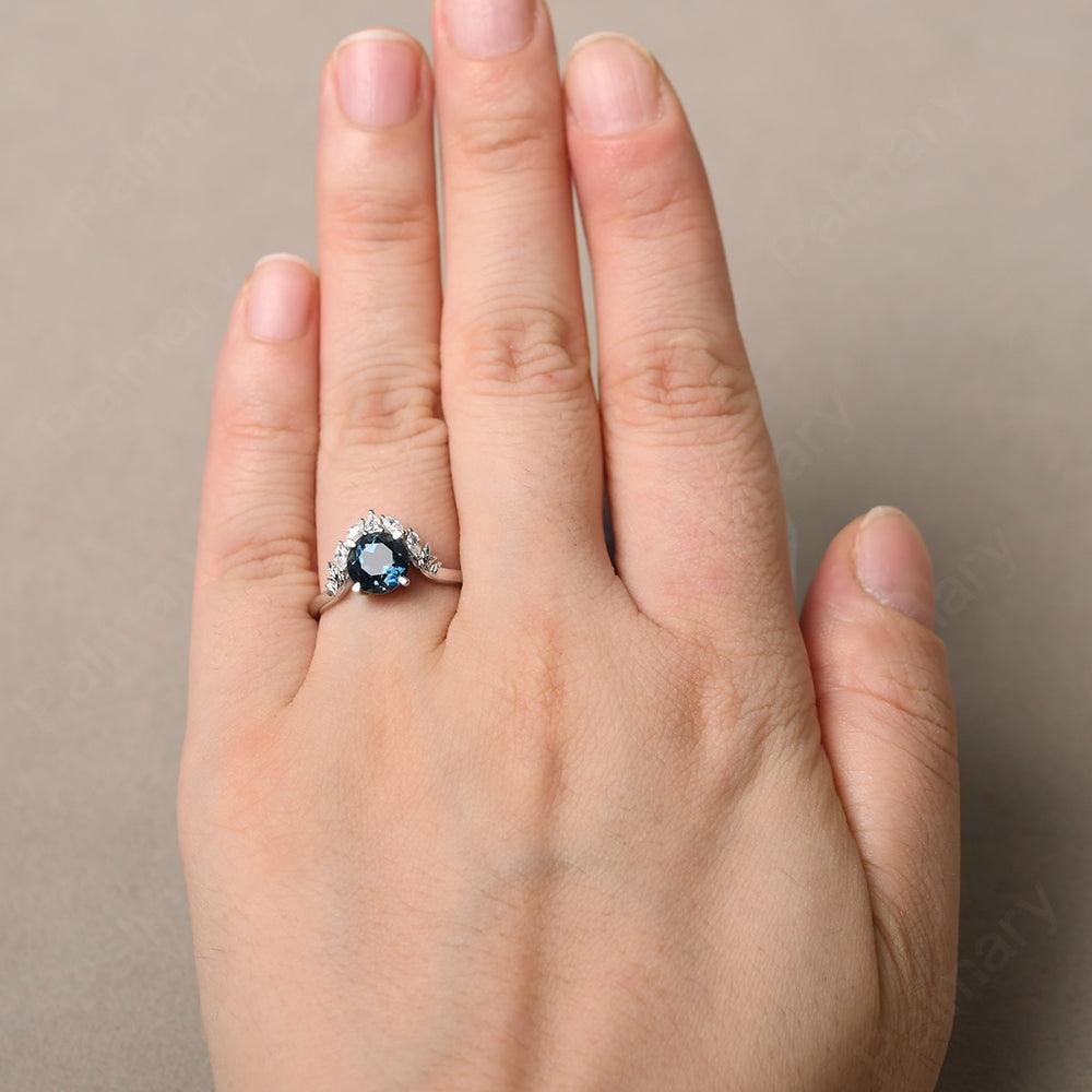 Round London Blue Topaz Alternative Engagement Rings - Palmary