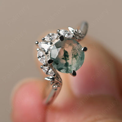 Round Moss Agate Alternative Engagement Rings - Palmary