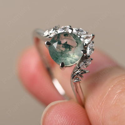 Round Moss Agate Alternative Engagement Rings - Palmary