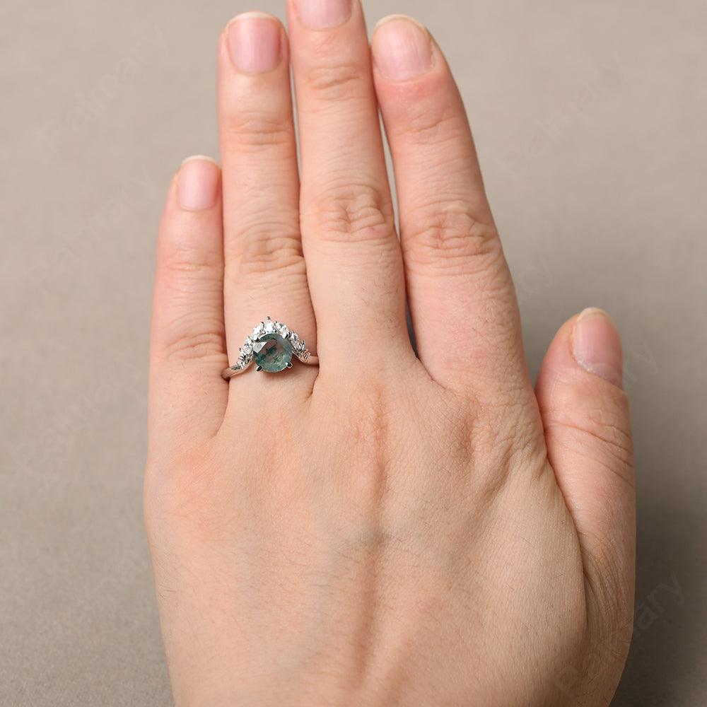 Round Moss Agate Alternative Engagement Rings - Palmary