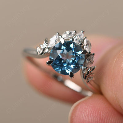 Round Swiss Blue Topaz Alternative Engagement Rings - Palmary
