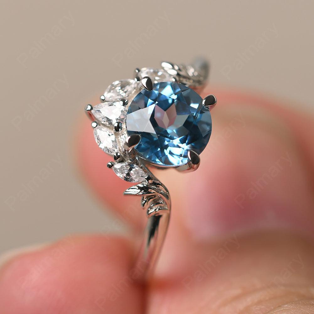Round Swiss Blue Topaz Alternative Engagement Rings - Palmary