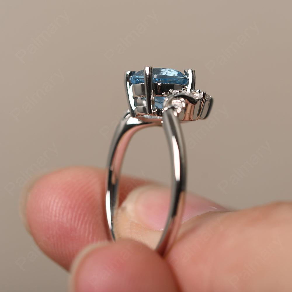 Round Swiss Blue Topaz Alternative Engagement Rings - Palmary
