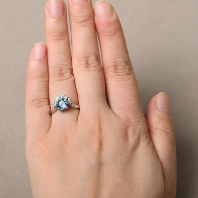 Round Swiss Blue Topaz Alternative Engagement Rings - Palmary