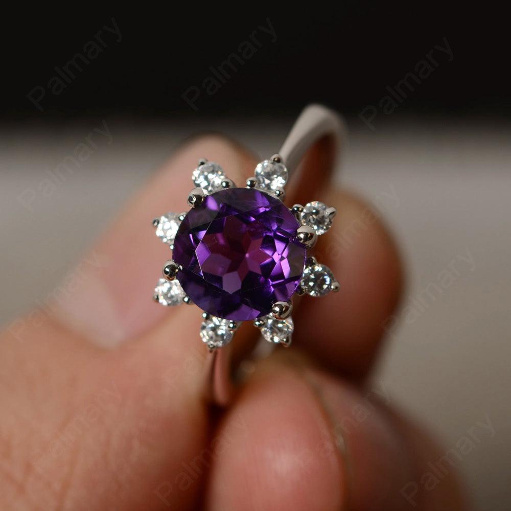 Round Cut Amethyst Halo Rings - Palmary