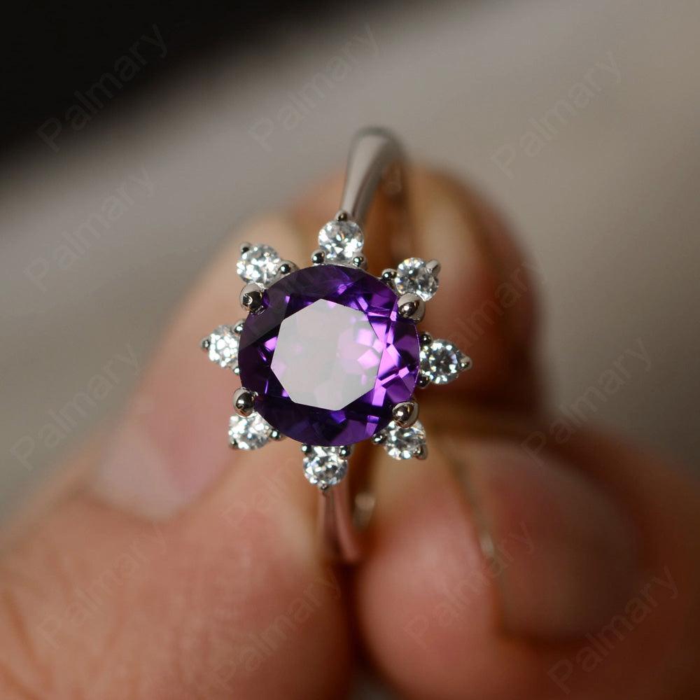 Round Cut Amethyst Halo Rings - Palmary