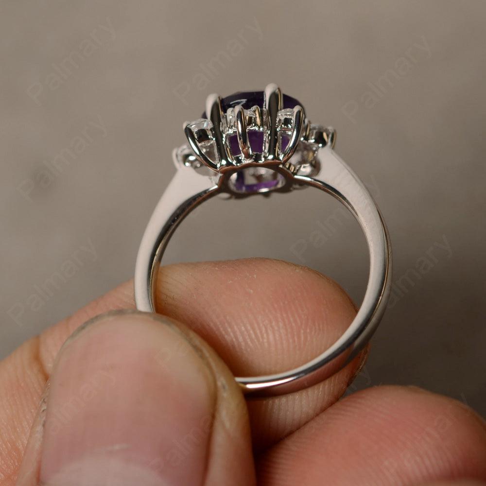 Round Cut Amethyst Halo Rings - Palmary