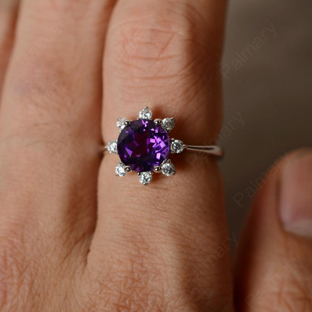 Round Cut Amethyst Halo Rings - Palmary