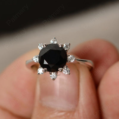 Round Cut Black Spinel Halo Rings - Palmary