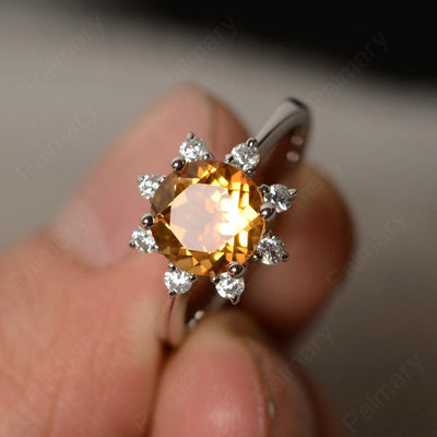 Round Cut Citrine Halo Rings - Palmary