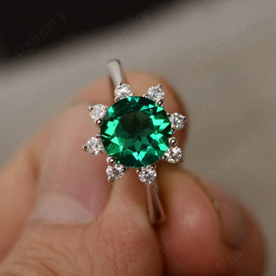 Round Cut Emerald Halo Rings - Palmary