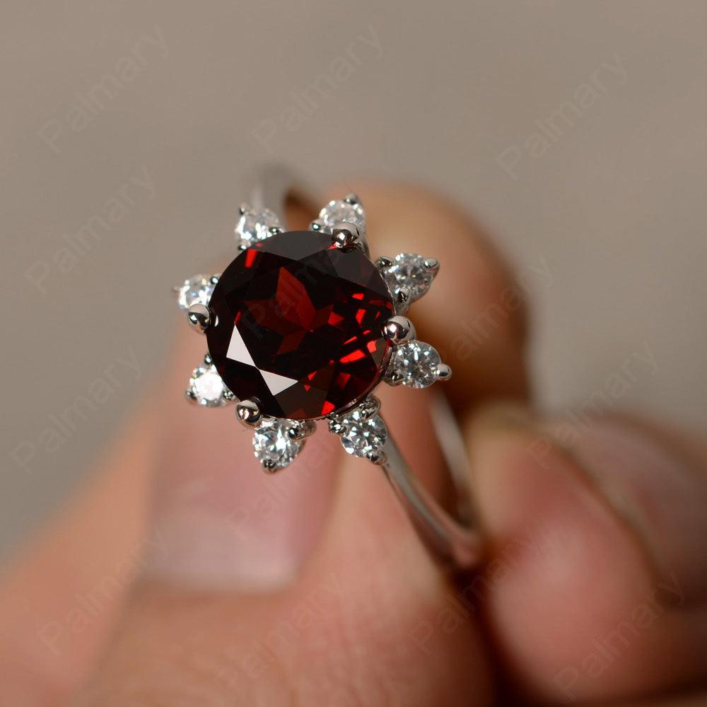 Round Cut Garnet Halo Rings - Palmary