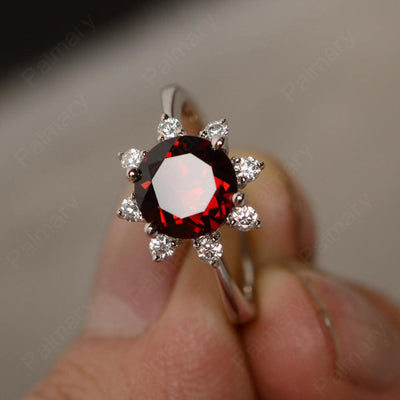 Round Cut Garnet Halo Rings - Palmary