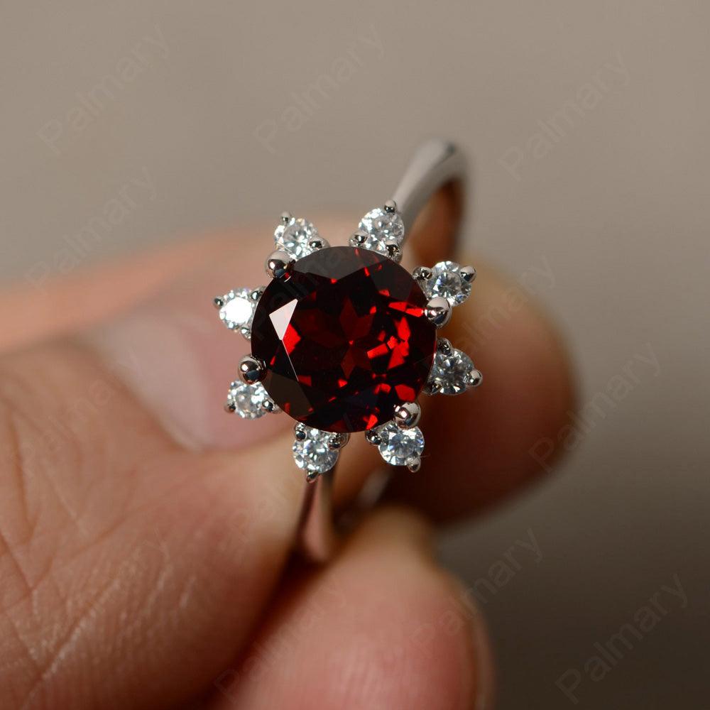 Round Cut Garnet Halo Rings - Palmary