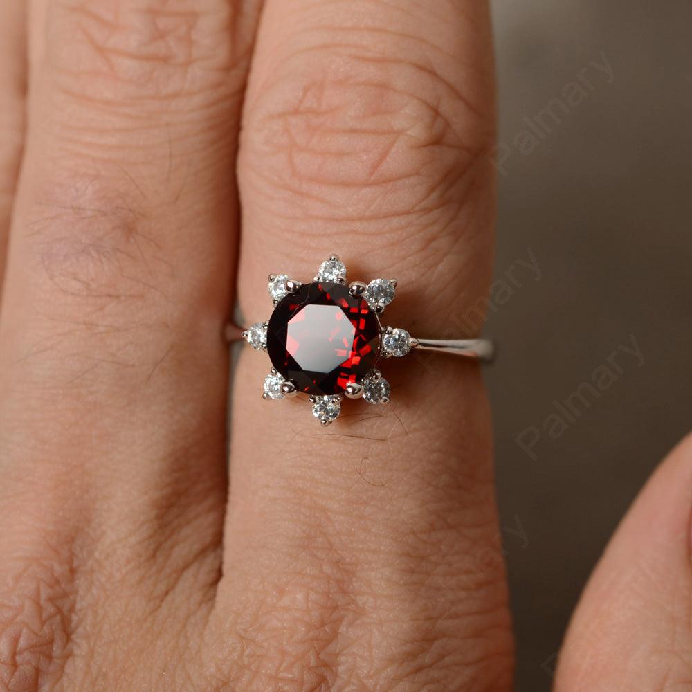 Round Cut Garnet Halo Rings - Palmary