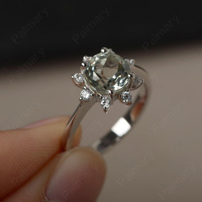 Round Cut Green Amethyst Halo Rings - Palmary