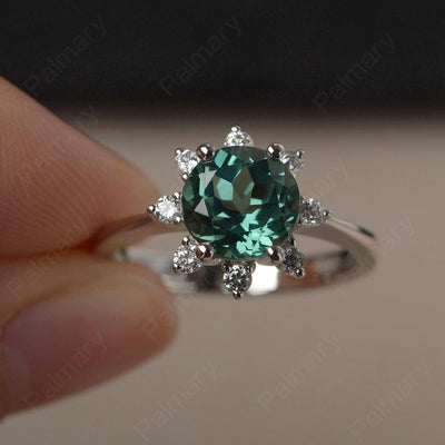 Round Cut Green Sapphire Halo Rings - Palmary