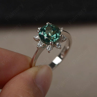 Round Cut Green Sapphire Halo Rings - Palmary