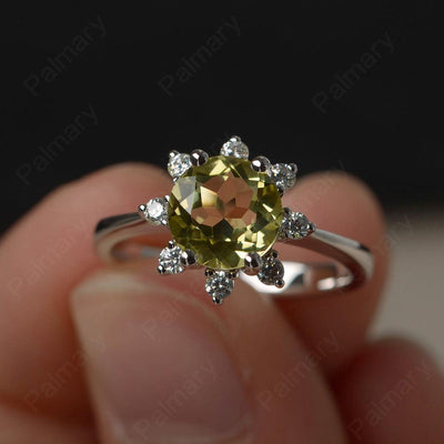 Round Cut Lemon Quartz Halo Rings - Palmary