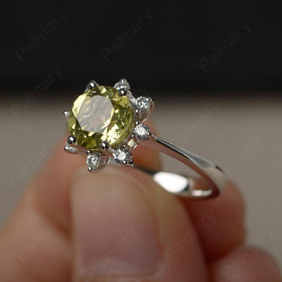 Round Cut Lemon Quartz Halo Rings - Palmary