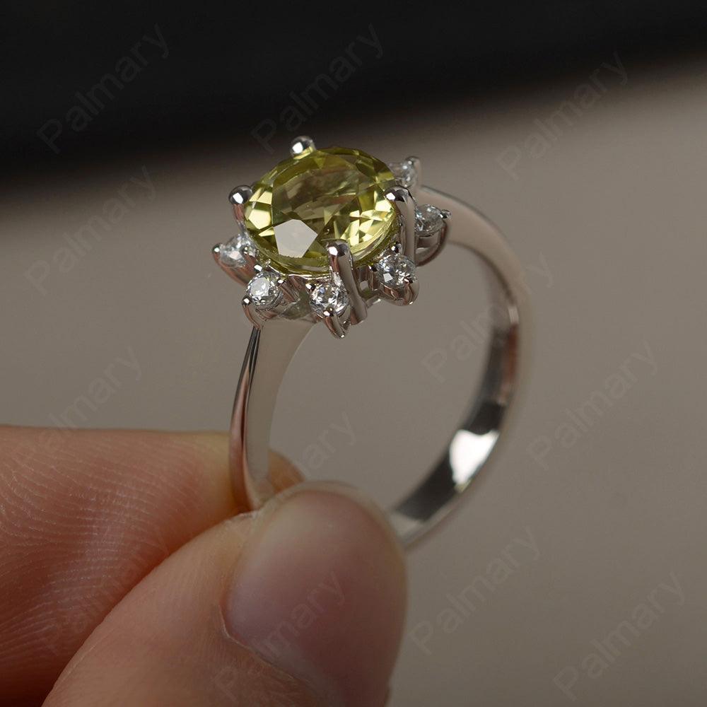 Round Cut Lemon Quartz Halo Rings - Palmary