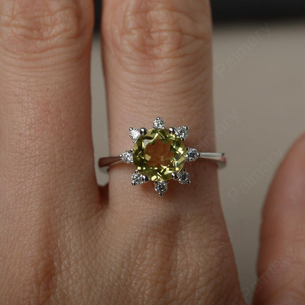 Round Cut Lemon Quartz Halo Rings - Palmary