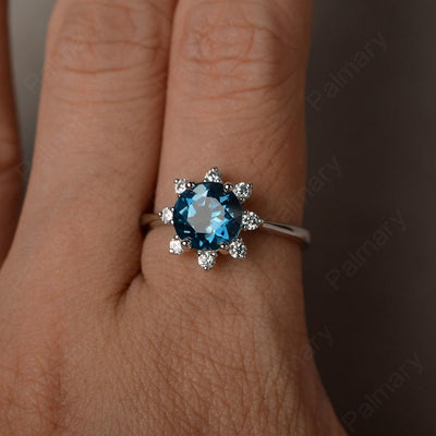 Round Cut London Blue Topaz Halo Rings - Palmary