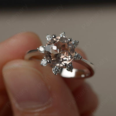 Round Cut Morganite Halo Rings - Palmary