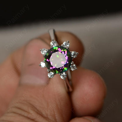 Round Cut Mystic Topaz Halo Rings - Palmary