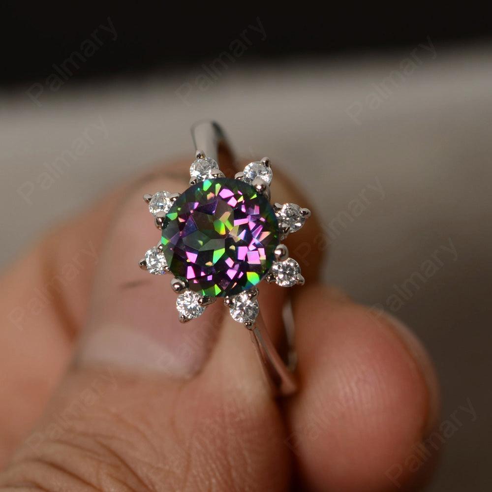 Round Cut Mystic Topaz Halo Rings - Palmary