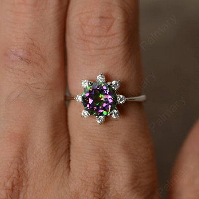 Round Cut Mystic Topaz Halo Rings - Palmary