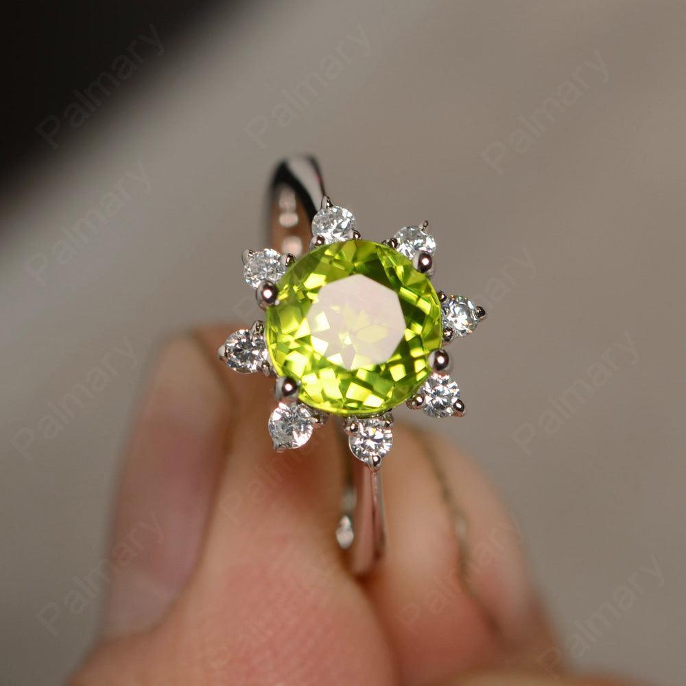 Round Cut Peridot Halo Rings - Palmary