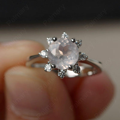 Round Cut Rose Quartz Halo Rings - Palmary