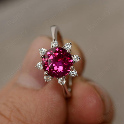 Round Cut Ruby Halo Rings - Palmary