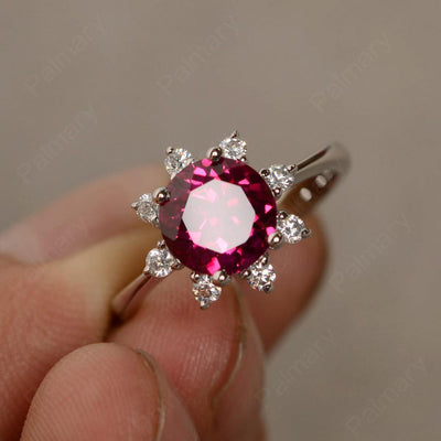 Round Cut Ruby Halo Rings - Palmary