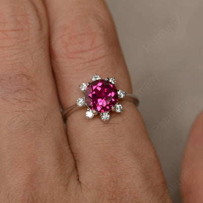 Round Cut Ruby Halo Rings - Palmary