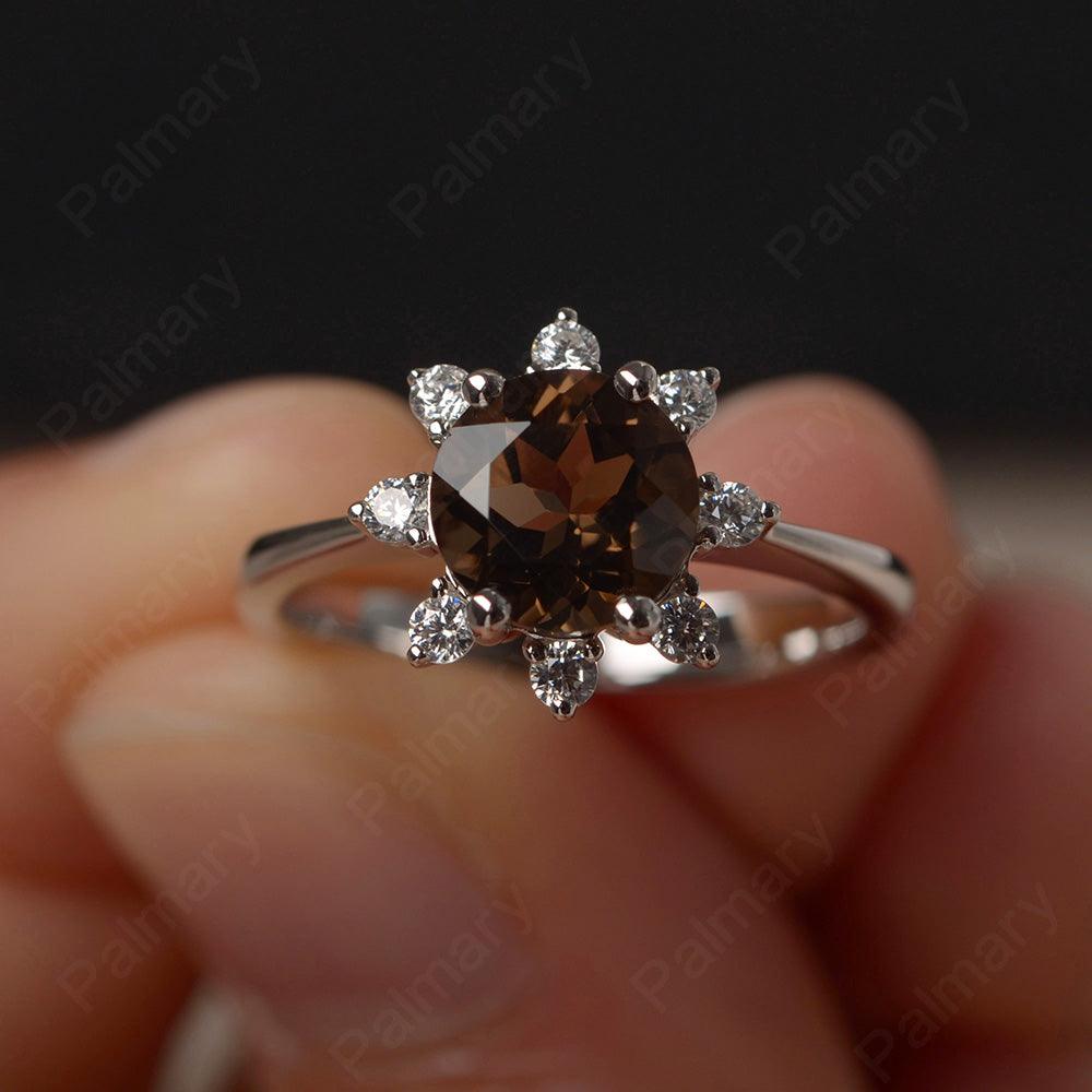 Round Cut Smoky Quartz  Halo Rings - Palmary