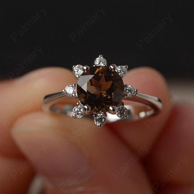 Round Cut Smoky Quartz  Halo Rings - Palmary