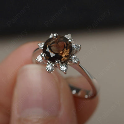 Round Cut Smoky Quartz  Halo Rings - Palmary