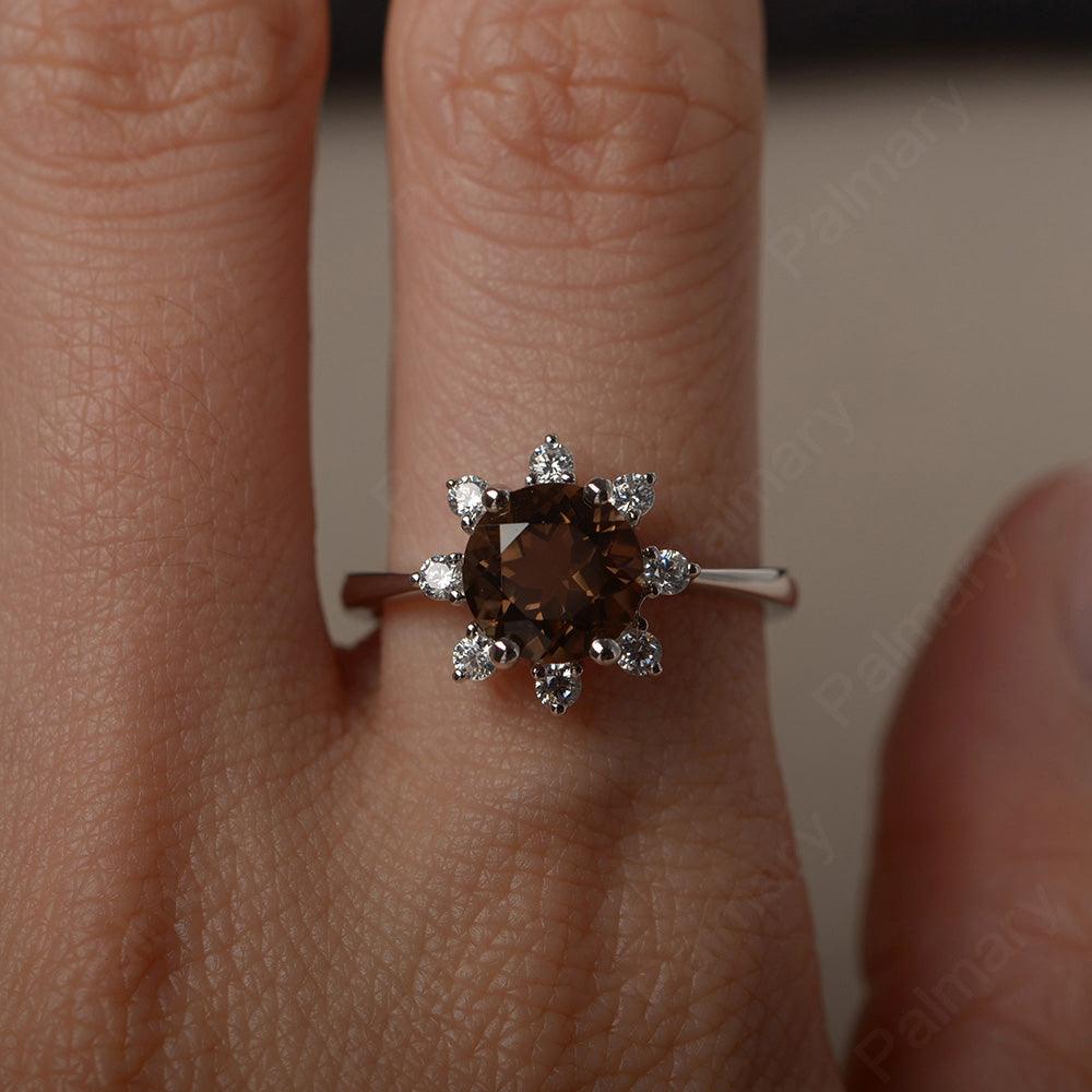 Round Cut Smoky Quartz  Halo Rings - Palmary