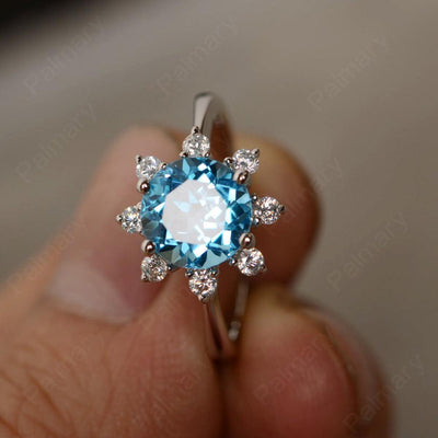 Round Cut Swiss Blue Topaz Halo Rings - Palmary