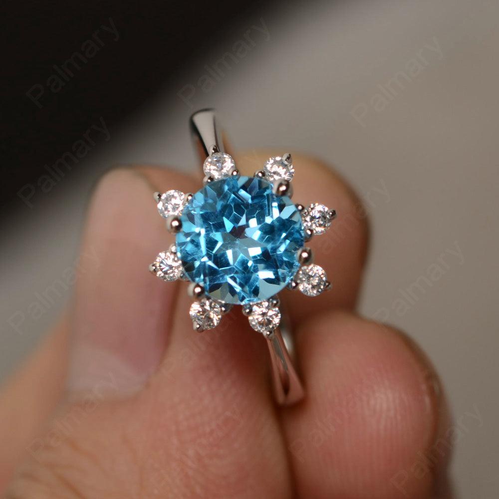 Round Cut Swiss Blue Topaz Halo Rings - Palmary