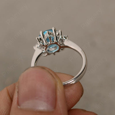 Round Cut Swiss Blue Topaz Halo Rings - Palmary