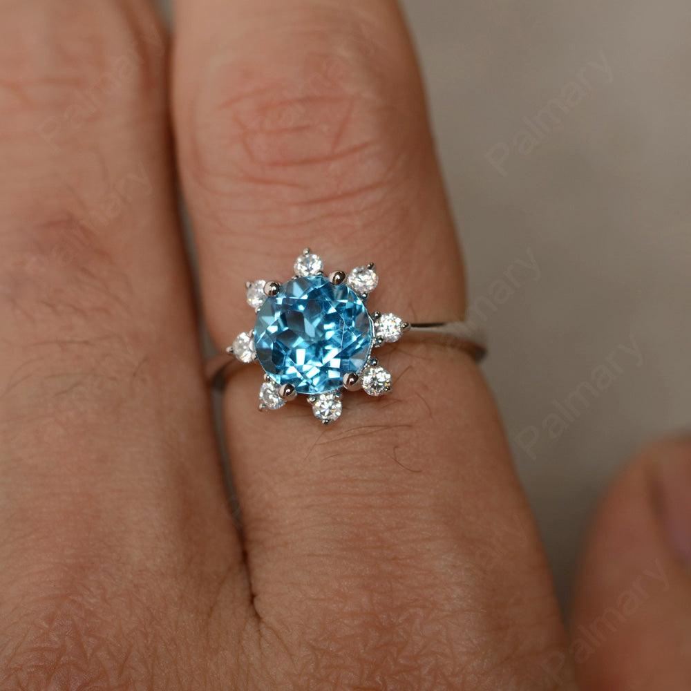 Round Cut Swiss Blue Topaz Halo Rings - Palmary