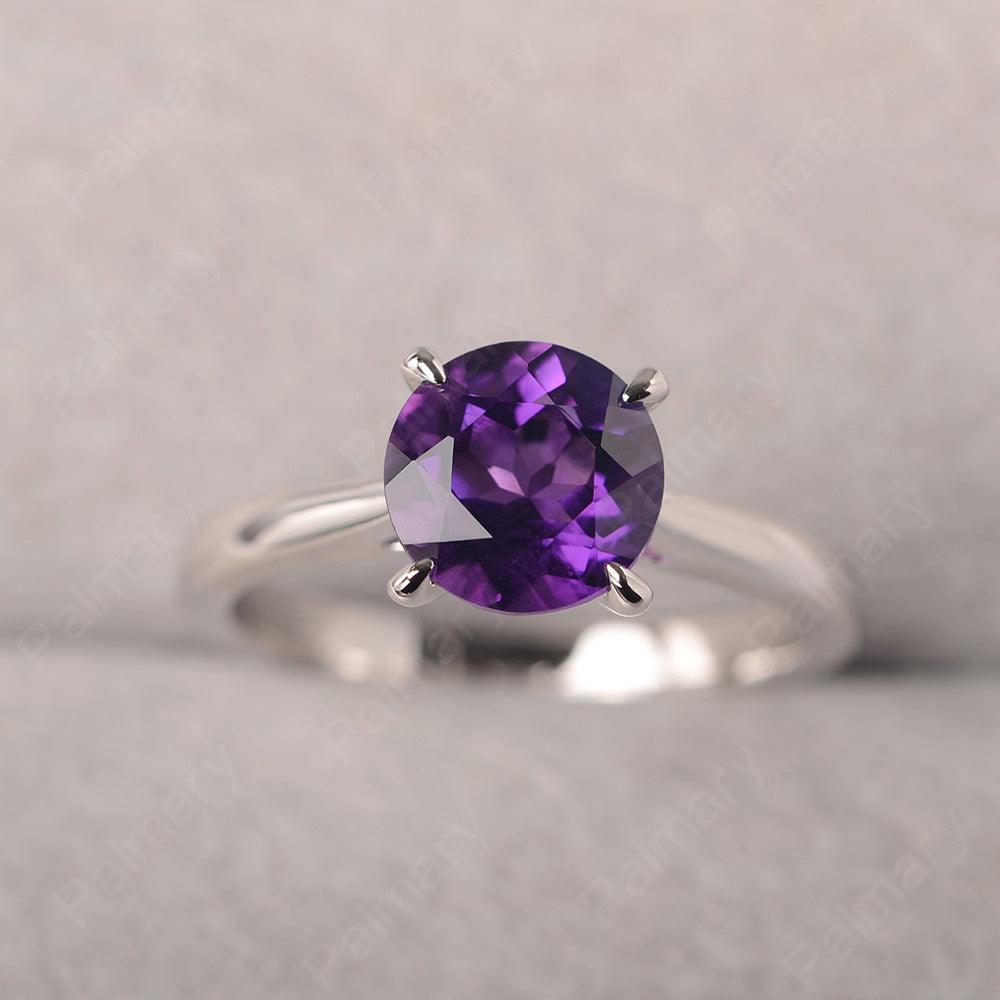 Sharp Prong Round Amethyst Solitaire Ring - Palmary