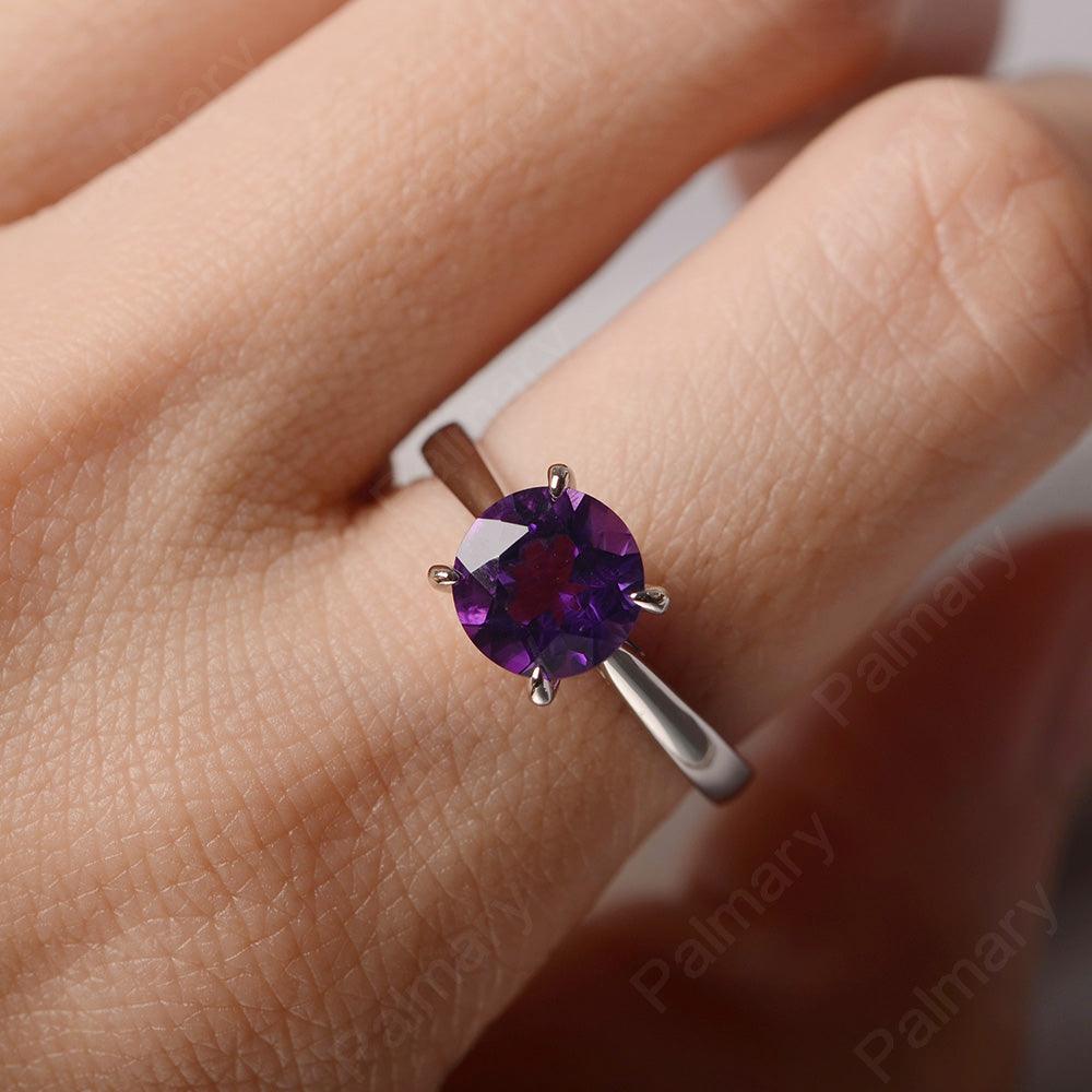 Sharp Prong Round Amethyst Solitaire Ring - Palmary