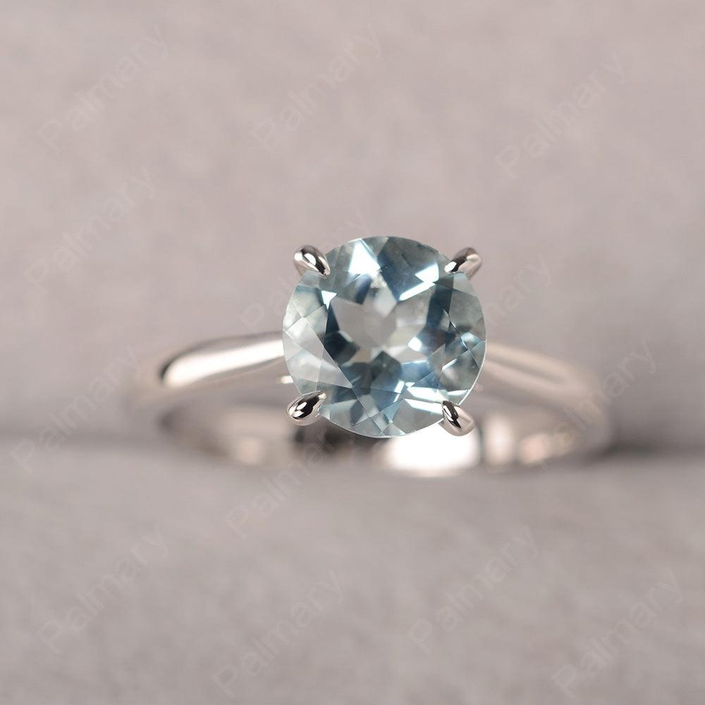 Sharp Prong Round Aquamarine Solitaire Ring - Palmary