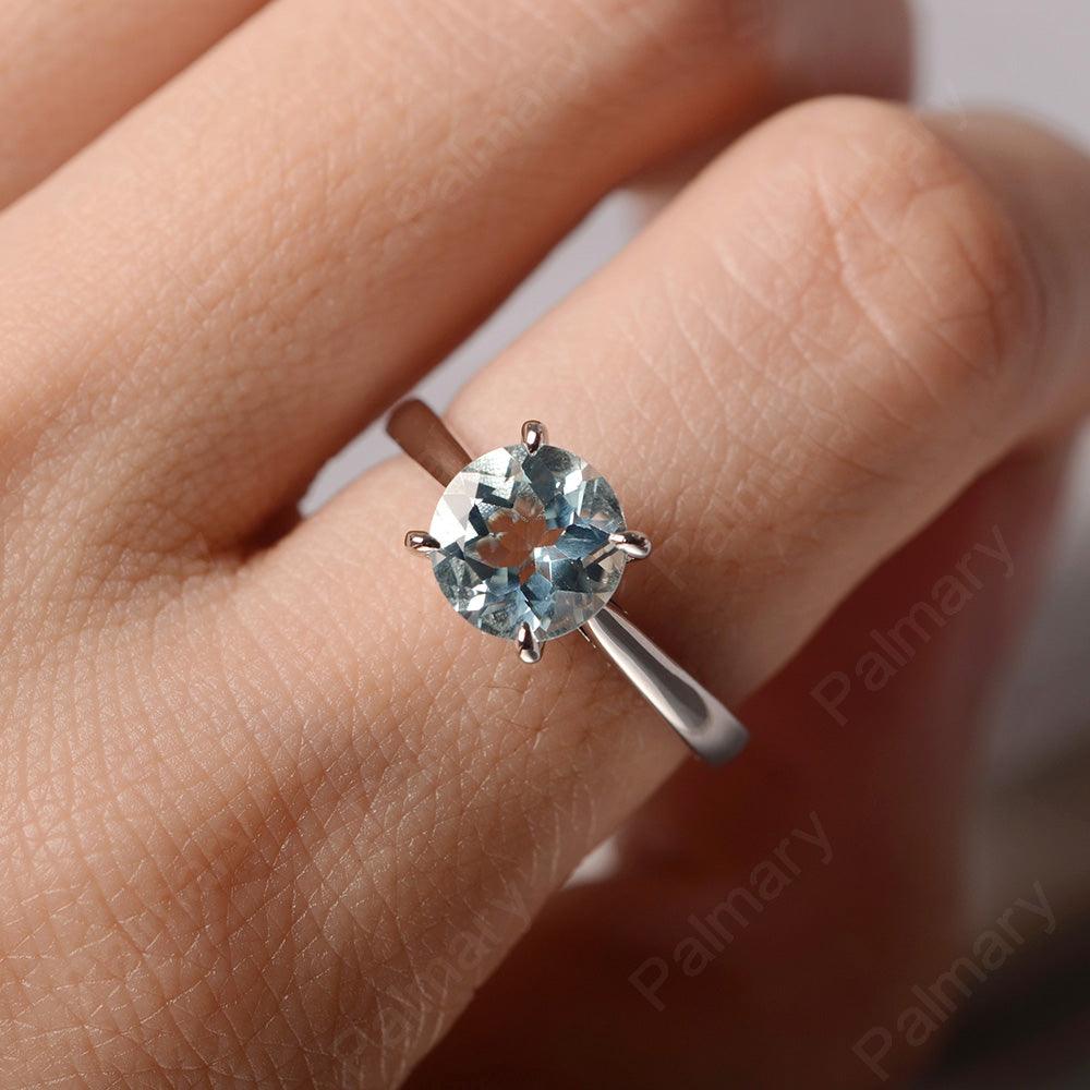 Sharp Prong Round Aquamarine Solitaire Ring - Palmary